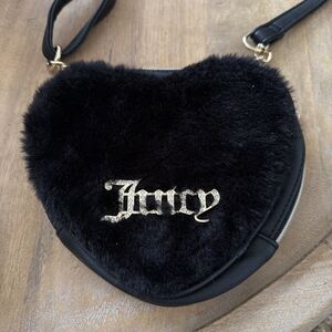 Juicy Couture Crossbody Fluffy Faux Fur Heart Mini Bag w/ Charm Black